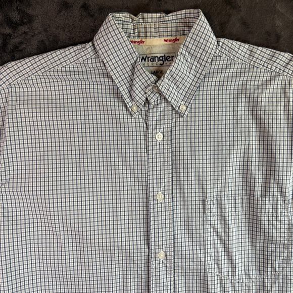 Mens Wrangler Hero Short Sleeve Button Down Shirt Blue White Plaid Large - Picture 3 of 7